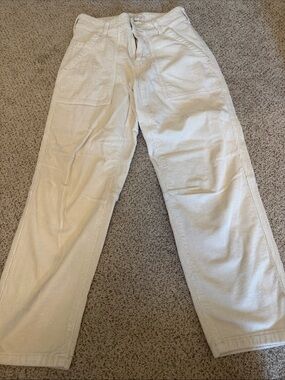 Pilcro Cream Corduroy Cropped Straight-Leg Pants